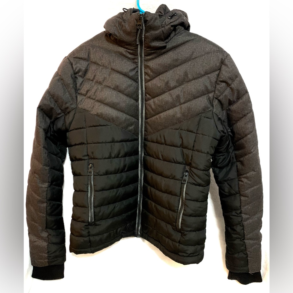 Guess Puffer Winter Insulated Fleece Lined Jacket Black Winter Hooded Coat Large